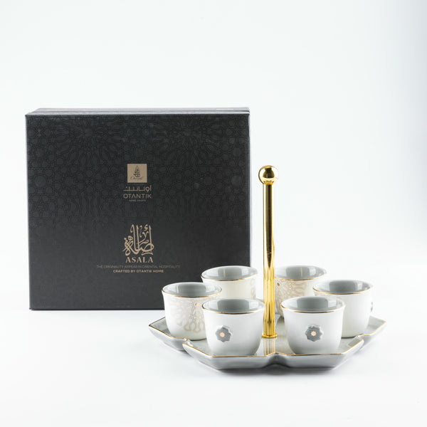 Luxury Arabic Coffee Set With Stand From Asalah - Grey + Gold