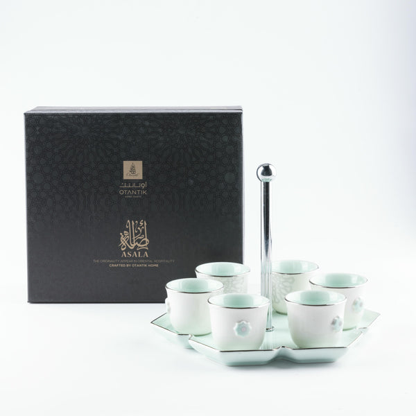 Luxury Arabic Coffee Set With Stand From Asalah - Teal + Silver