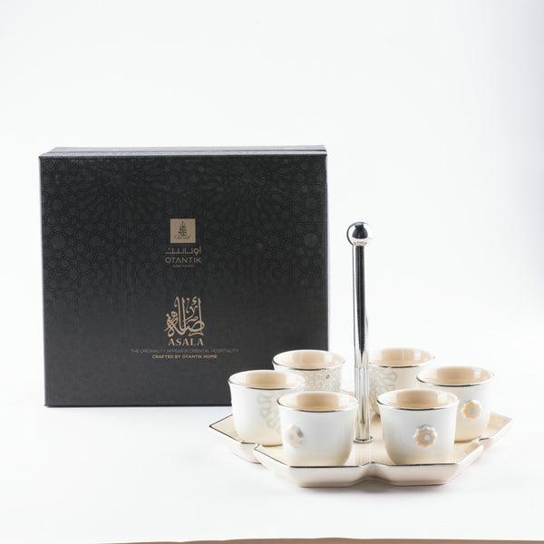 Luxury Arabic Coffee Set With Stand From Asalah - Creamy + Silver