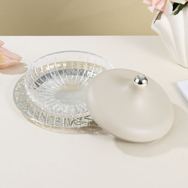 Medium Glass Date Bowl From Jiwar -  Beige + Silver