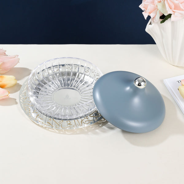 Medium Glass Date Bowl From Jiwar - Blue + Silver