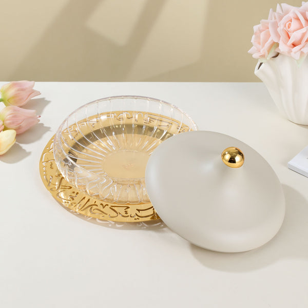 Large Glass Date Bowl From Jiwar - Beige + Gold