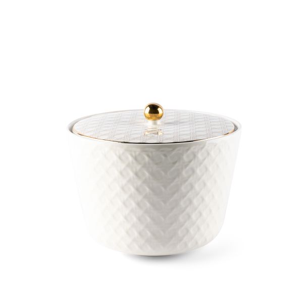 Large Porcelain vase With Cover From Rattan - Pearl