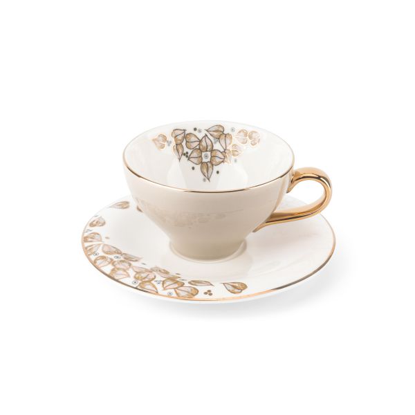 6cup 6saucer 200CC - white saucer beige cup+gold   