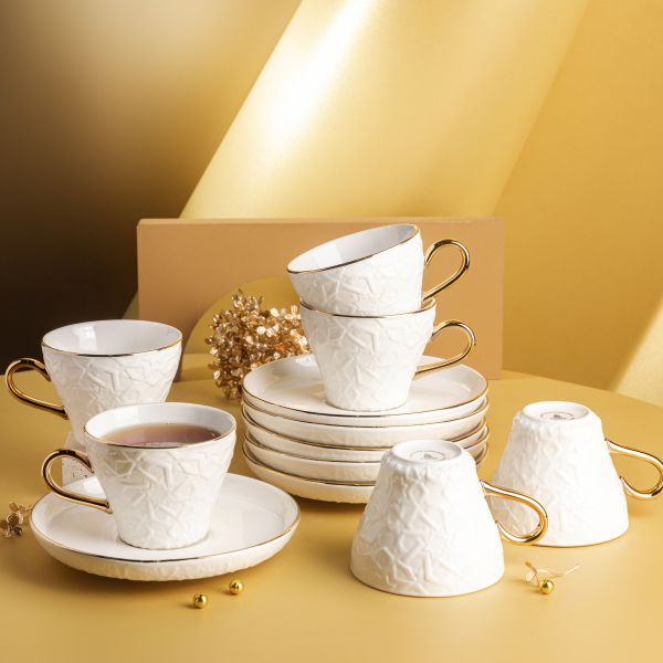 Tea Porcelain Set 12 Pcs From Crown - Gold