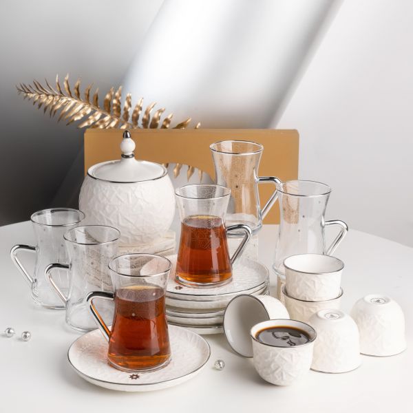 Tea And Arabic Coffee Set 19Pcs From Crown - Silver