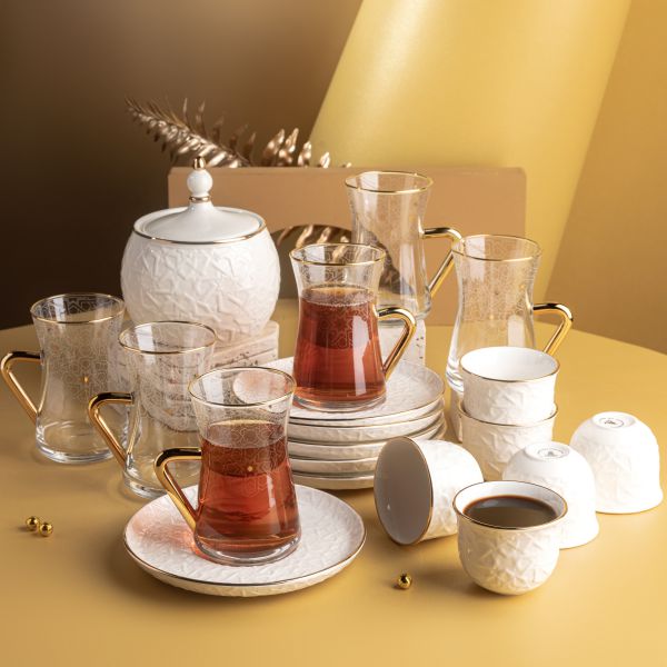 Tea And Arabic Coffee Set 19Pcs From Crown - Gold