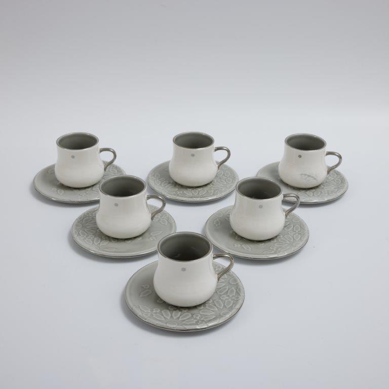 6cup 6saucer 200CC - grey + Silver 