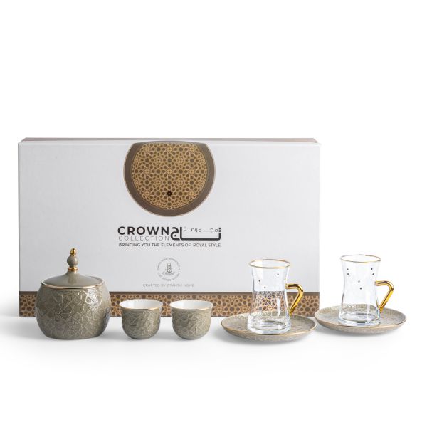 Tea And Arabic Coffee Set 19Pcs From Crown - Grey