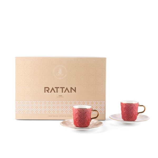 Turkish  Coffee Set 12Pcs From Rattan - Red