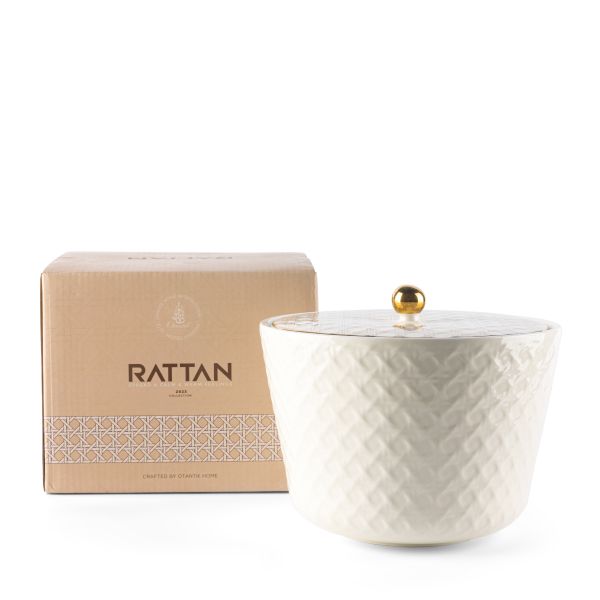 Large Porcelain vase With Cover From Rattan - Pearl