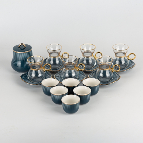 [124-ET41-BLUE] Blue - Tea Glass And Coffee Sets From Waves