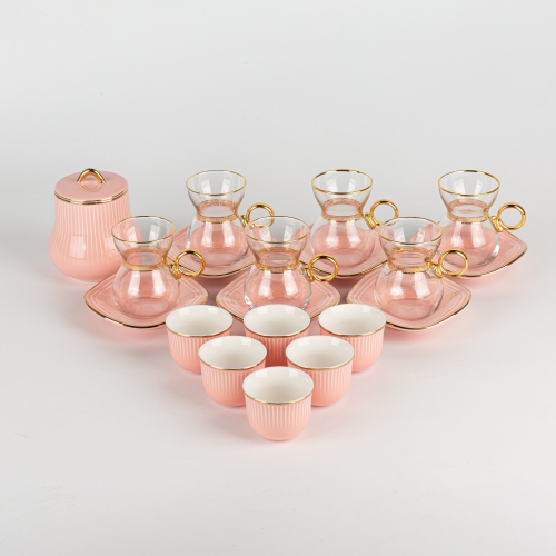 [124-ET41-PINK] Pink - Tea Glass And Coffee Sets From Waves