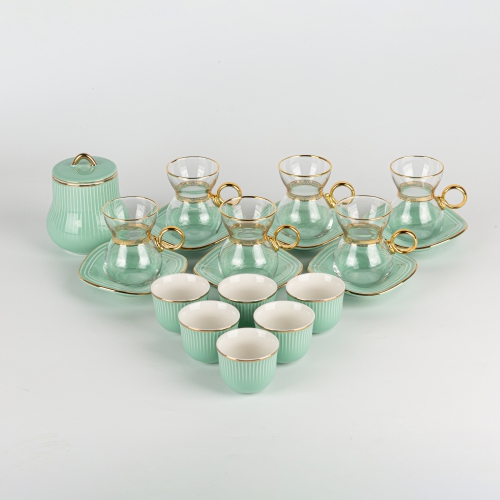 [124-ET41-TEAL] Teal - Tea Glass And Coffee Sets From Waves