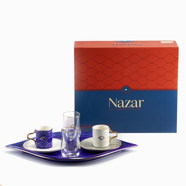 Dark Blue and White - Turkish Coffee Sets From Nazar