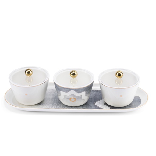 [GY1303] Sweet Bowls Set With Porcelain Tray 7 Pcs From Mosaique - Grey