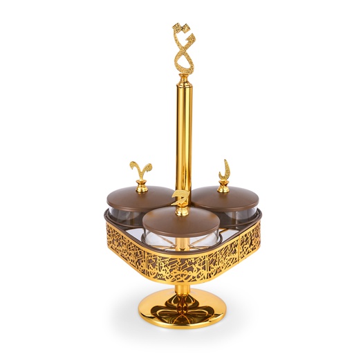 [JG1161] Stand For Serving Sweets 3 Bowls With Arabic Design From Joud - Brown