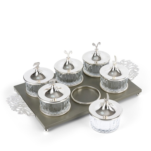[JG1191] Dessert Serving Set Of 6 Bowls With Tray From Zuwar - Grey